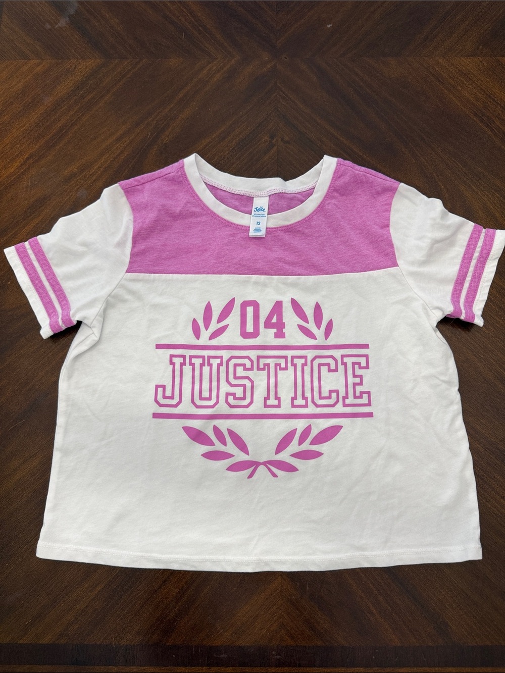 Justice Girls Cropped White and Bright Pink Graphic Tee Size 12
